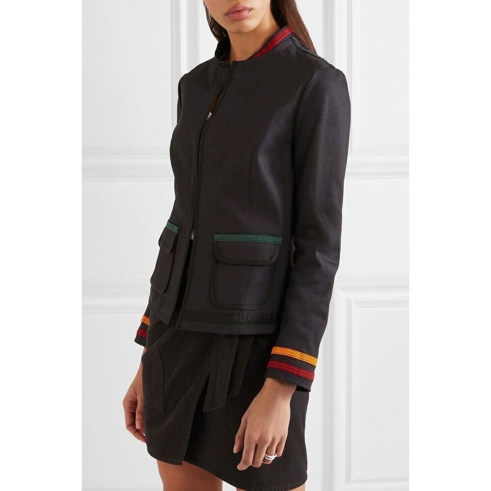 Tomas Maier Womens Midnight Blue Long Sleeve Embroidered Denim Jacket Size 4